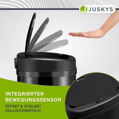 Juskys Abfalleimer Bewegungssensor - Schwarz 60L Edelstahl Eckig