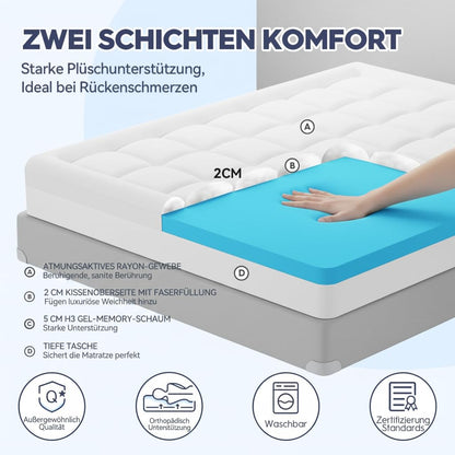 ABENE Gel Memory Schaum Topper 180x200cm H3 Bambusbezug