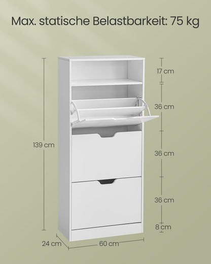 VASAGLE Schuhkipper LBC046W01 3 Klappen - Wolkenweiss
