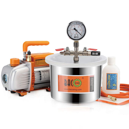 BACOENG 6.8L Vakuumkammer & 3CFM Vakuumpumpe Set - HVAC, zylindrisch mit transparentem Deckel; für Entgasung/HVAC-Evakuierung.
