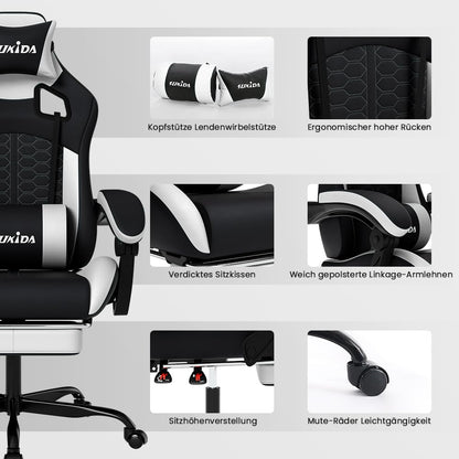 SUKIDA Ergonomischer Gaming Stuhl mit Fussstuetze – Schwarz