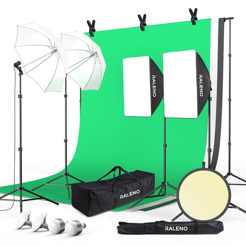 RALENO Fotostudio Set – Greenscreen & Softbox LED Beleuchtung