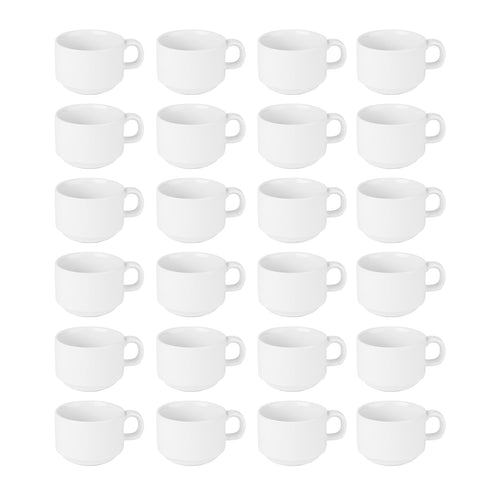 Olympia Athena Stapelbecher CC200, Porzellan weiss, 200 ml, 24 Stück – stapelbare Tee- und Kaffeetassen mit Henkel