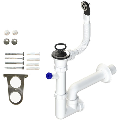 Kunststoff Ausgussbecken 61cm - Grau Granit Wandmontage mit Siphon