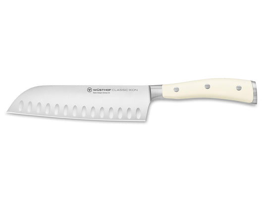 WÜSTHOF Classic Ikon Crème Santoku Messer 17 cm mit cremefarbenem Griff. Für präzises Schneiden, Würfeln und Hacken von Lebensmitteln.