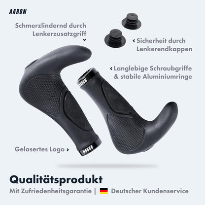 AARON Horn Lenkergriffe mit Gel-Dämpfung, ergonomisch, schwarz