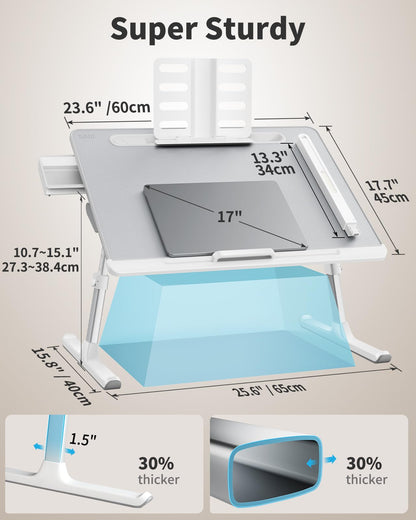 SAIJI Laptoptisch Betttisch mit LED Lampe – Verstellbar