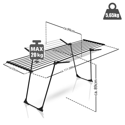 BigDean Wäscheständer Jumbo - Schwarz, dicke Leinen 28m ausziehbar