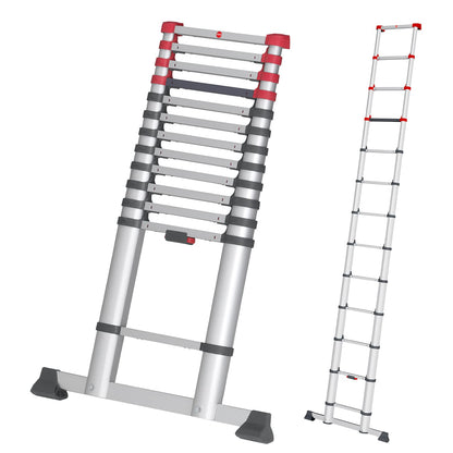Hailo T80 FlexLine Alu-Sicherheits-Teleskopleiter - 13 Sprossen. Alu-Teleskopleiter mit 13 Sprossen für variable Arbeitshöhen.