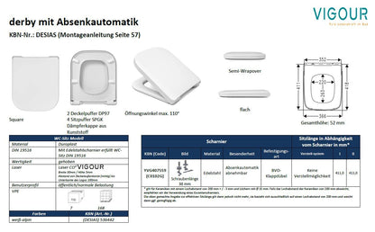 Vigour derby WC-Sitz mit Absenkautomatik und Edelstahlscharnieren