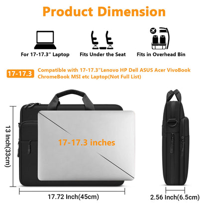 ZYB Große Laptoptasche 17 Zoll 17.3 Zoll Laptop Tasche,Wasserdicht Notebook Tasche für 17-17.3 Zoll Lenovo HP Dell ASUS MSI Acer Samsung etc 17-17.3 Laptop Hülle Schultertasche Aktentasche-Schwarz