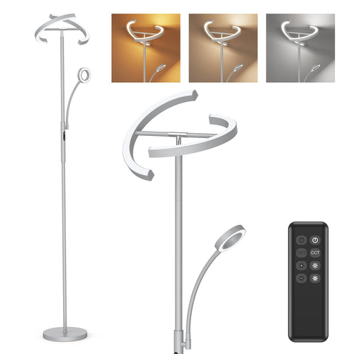 Amdelne LED Stehleuchte Dimmbar mit Leselampe – Grau Deckenfluter