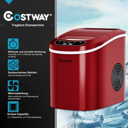 COSTWAY Eiswürfelmaschine | Eiswürfelbereiter – rot
