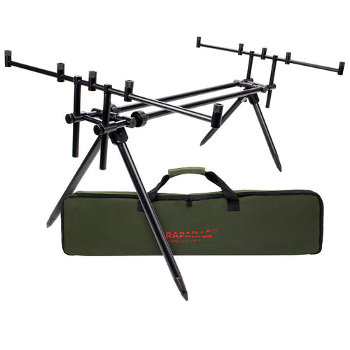 Riverbank Rod Pod Alu Rutenauflage 5 Ruten – Schwarz. Schwarzes Rod Pod aus Aluminium zum sicheren Ablegen von 5 Angelruten beim Angeln.