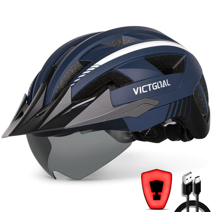 Victgoal Fahrradhelm MTB VG112 mit Magnet-Schutzbrille, Marine, L