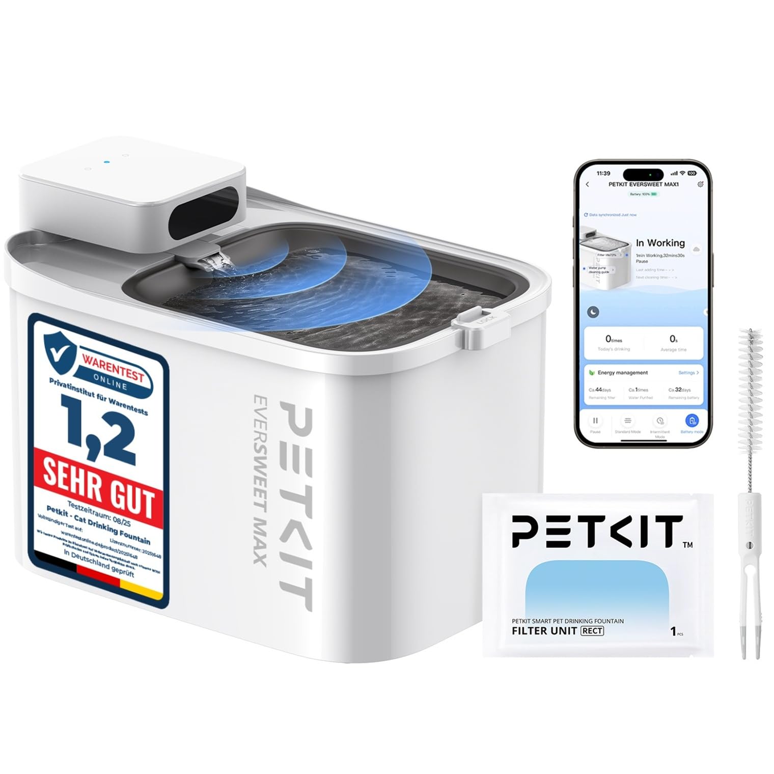 PETKIT Trinkbrunnen kabellos für Katzen und Hunde, 3 L, App-Steuerung