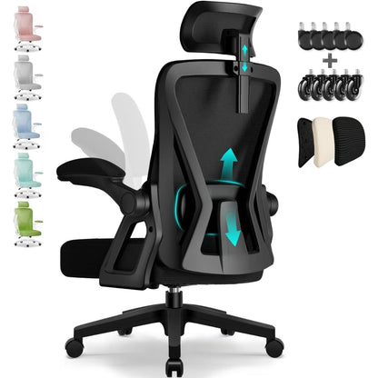 Airchros Bürostuhl ergonomisch mit Kopfstütze und Lendenwirbelstütze – Netzrückenlehne und klappbare Armlehnen
