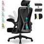 Airchros Bürostuhl ergonomisch mit Kopfstütze und Lendenwirbelstütze – Netzrückenlehne und klappbare Armlehnen