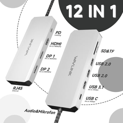 WAVLINK 12-in-1 Docking Station mit Dual DisplayPort, HDMI, 100W PD