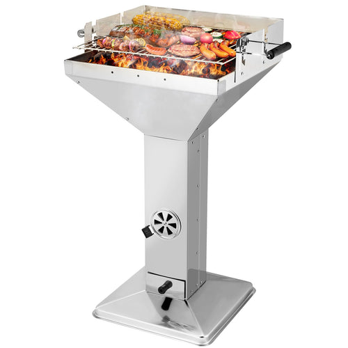 TLGREEN Holzkohlegrill 11550, Edelstahl Säulengrill höhenverstellbar mit Tragegriffen