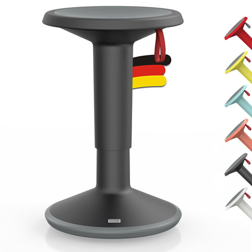 Interstuhl UPis1 Ergonomischer Designhocker - Schwarz. Runder, schwarzer Hocker für aktives, dynamisches Sitzen am Schreibtisch.