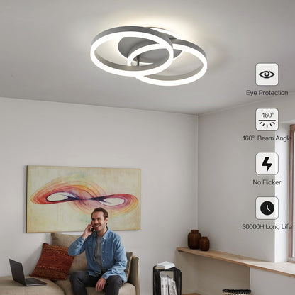 Amdelne LED Deckenleuchte 2-Ringe Design 50cm Dimmbar – Grau