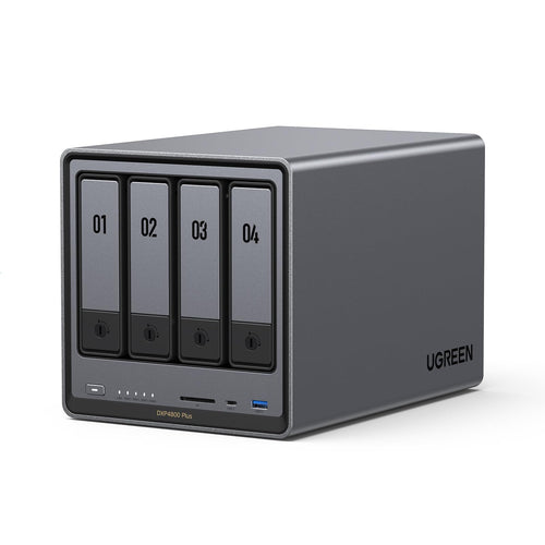 UGREEN NASync DXP4800 Plus 4-Bay Desktop NAS (Diskless). Schwarzes 4-Bay Gehäuse. Netzwerkspeicher für Datensicherung und Backup.