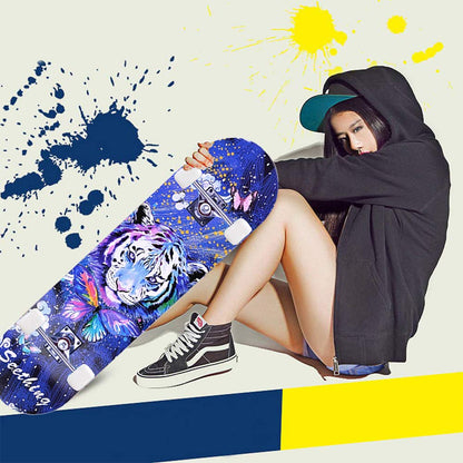 CLYCTIP Skateboard Komplettboard 31 x 8 Zoll, Ahorn Double Kick