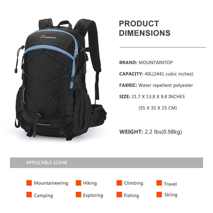 Mountaintop 40L Wanderrucksack mit Regenhülle, Schwarz-Blau