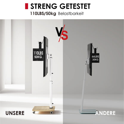 AOKCOS TV Bodenständer Rollbar mit Holzregal für 43-75 Zoll