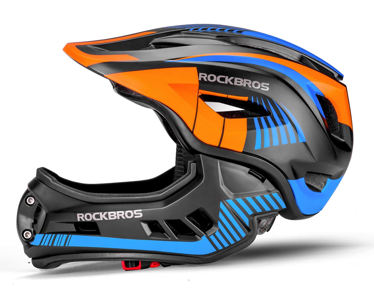 ROCKBROS Kinderhelm Fullface, abnehmbarer Kinnschutz, blau, S 48-52 cm, für BMX und MTB