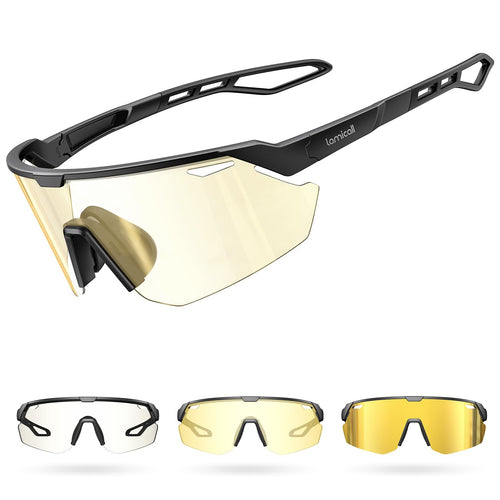 Lamicall Fahrradbrille selbsttönend UV400, ultraleichte Sportbrille mit TR90-Rahmen und verstellbaren Nasenpads