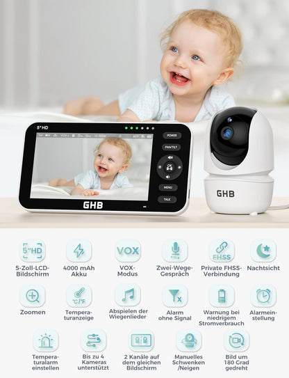 GHB Babyphone mit Kamera 5 Zoll HD IPS-Display Modell 2023