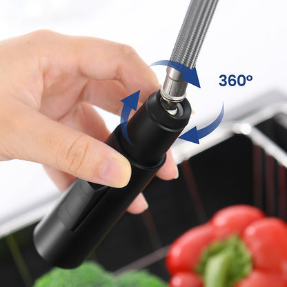 CECIPA Küchenarmatur Niederdruck Schwarz – Ausziehbarer Bogen