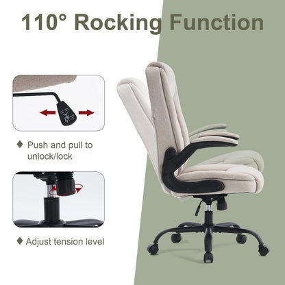 CASTLOVE Ergonomischer Chefsessel - Beige Stoff, klappbar