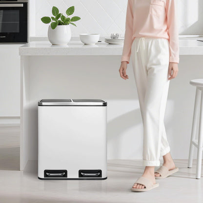 LIFERUN Doppelfach Treteimer 2x15L Metall Softclose Weiss