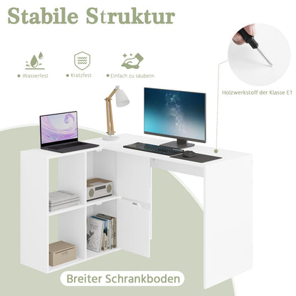 eSituro Eckschreibtisch L-Form – Weiss, 120x100 cm, mit Regalen