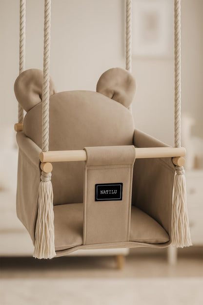 NATILU Bär Light Beige Velvet Babyschaukel - Indoor Outdoor