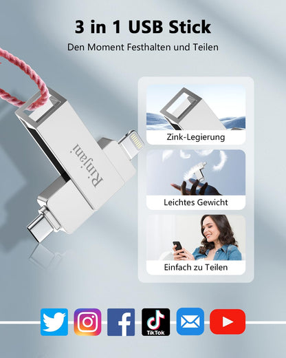 Rinjani 3 in 1 MFi Speicherstick 512GB für iPhone & USB-C