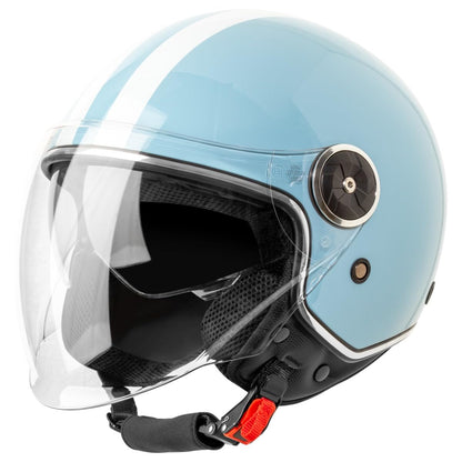 VINZ Arenas Motorrad Jethelm mit Doppelvisier - Hellblau