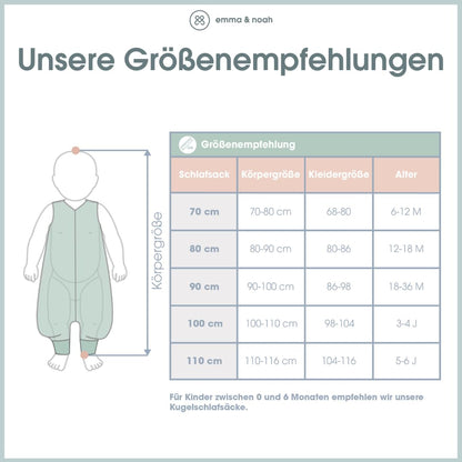 emma & noah Baby Schlafsack mit Füssen 2.5 TOG - Leo Grau 90 cm
