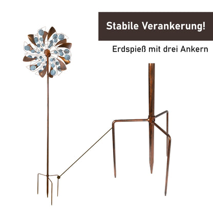 Lemodo Windrad Fancy, Metall-Gartenstecker mit gegenläufigen Rotoren