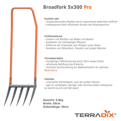 TERRADIX Broadfork 5x300 – Original Tiefenlockerer 50cm