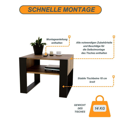 CraftPAK Wohnzimmer Couchtisch Holz mit Ablage – Retro-Schwarz