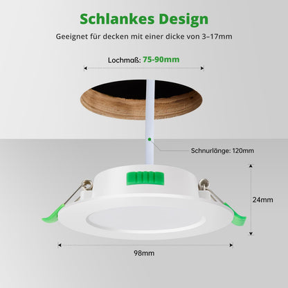 HOMEOW LED Einbaustrahler 20er Set, 7W 230V, 3 Farbtemperaturen, IP44