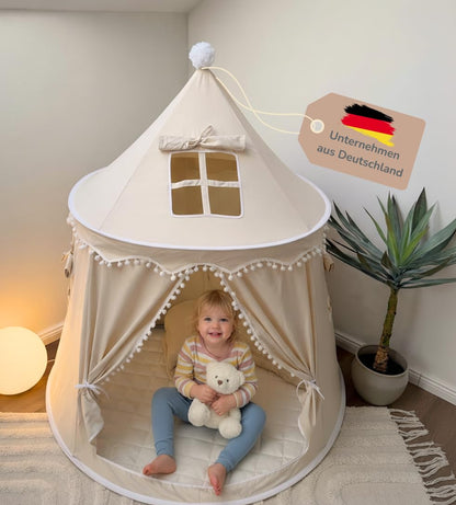 ALRITHO Spielzelt Kinder aus Silky Cotton, Warmbeige, 110x110x130 cm
