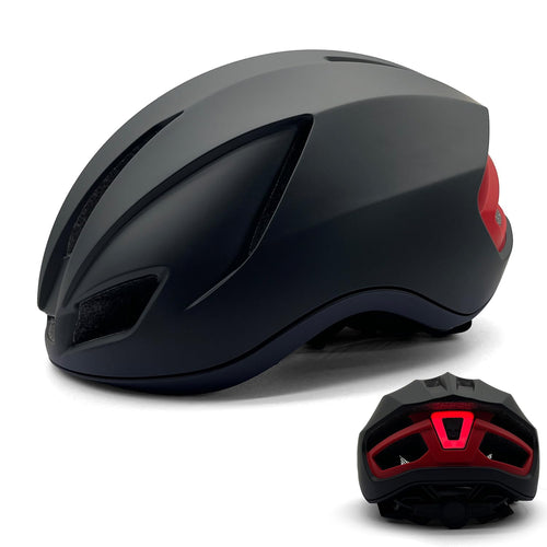 Besylruy Fahrradhelm mit LED-Rücklicht, Stadthelm schwarz, 56-60 cm – aerodynamische Form, 12 Belüftungsöffnungen