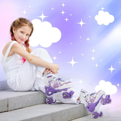 TOMSHOO Kinder-Rollschuhe, verstellbar, LED-Räder, Grösse M, Violett