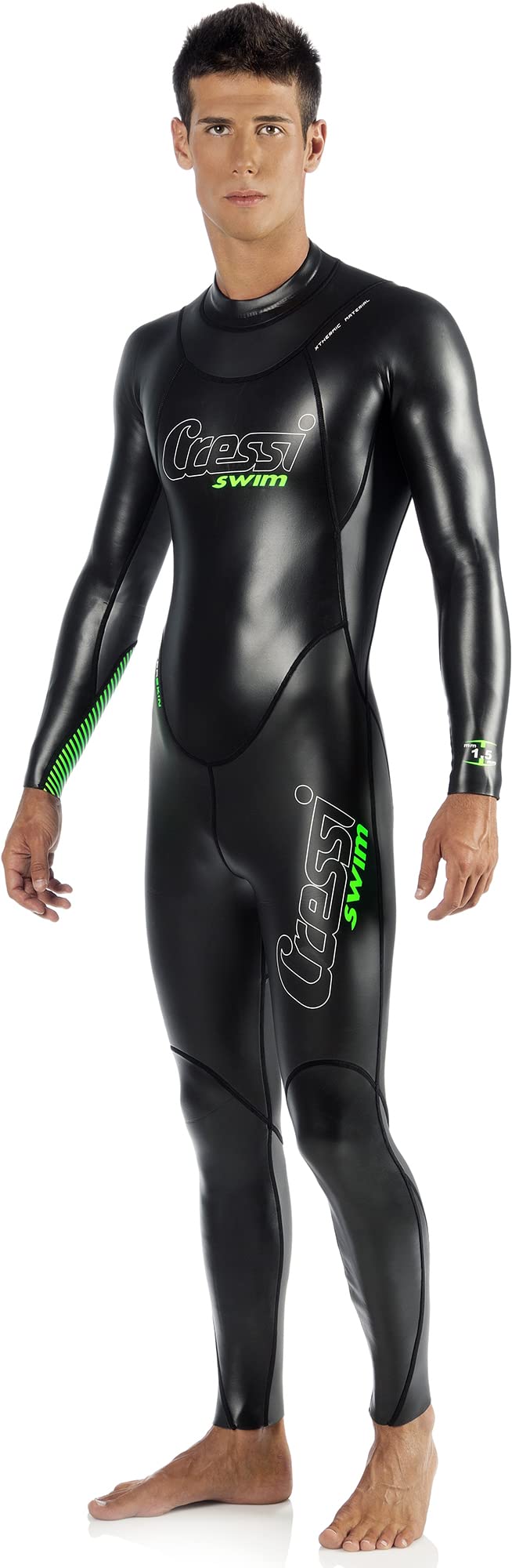 Cressi Triton Man All In One Schwimm-Neoprenanzug 1.5mm. Ganzkörper-Neoprenanzug in Schwarz/Fluogrün. Bietet Wärmeisolierung und Auftrieb für Schwimmsport.