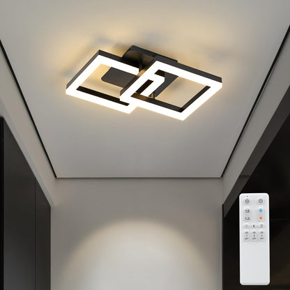 ANTENLICHT LED Deckenleuchte 20W dimmbar mit Fernbedienung, schwarz, geometrisches Design aus überlappenden Quadratrahmen